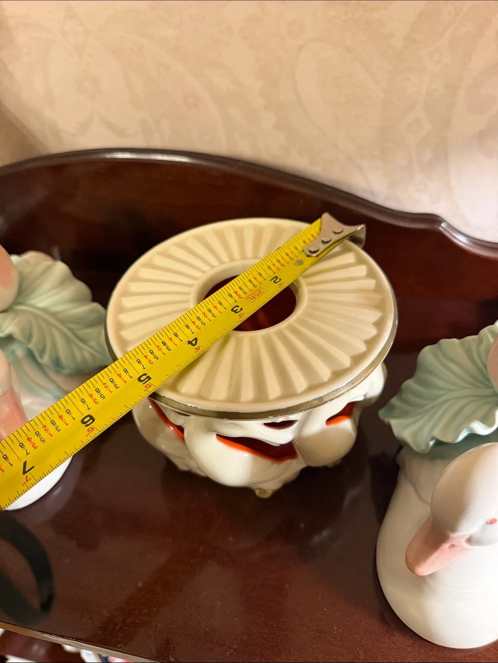 Set of 3 candle holders  Duck Figurine with Pink Flowers